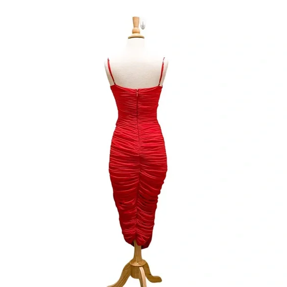 Sold! House of CB London Sirene Bodycon Gathered Organza Dress Red Size M - Picture 4 of 5